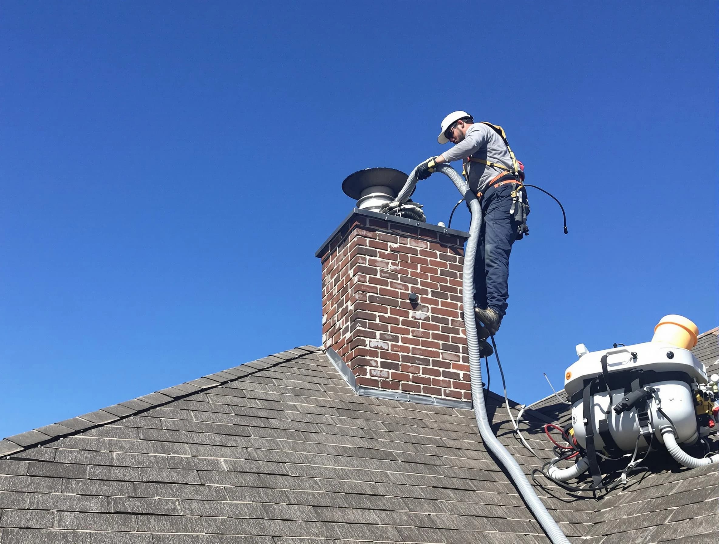 Dedicated Hingham Chimney Sweep team member cleaning a chimney in Hingham, MA