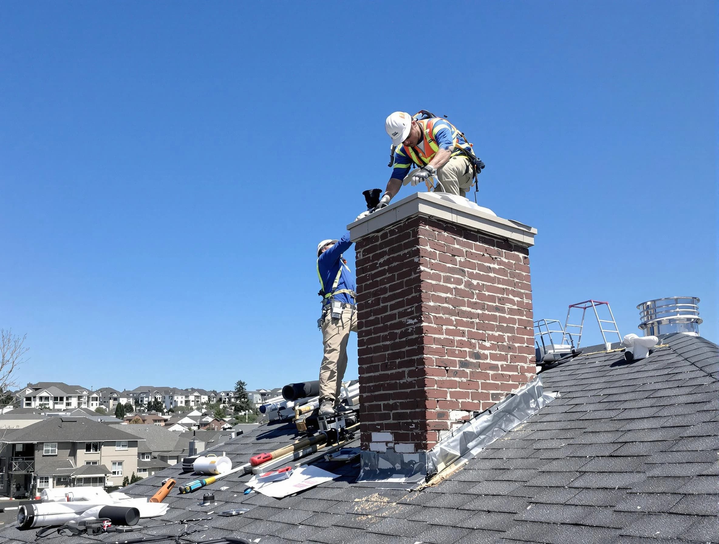 Hingham Chimney Sweep repairing a chimney crown in Hingham, MA