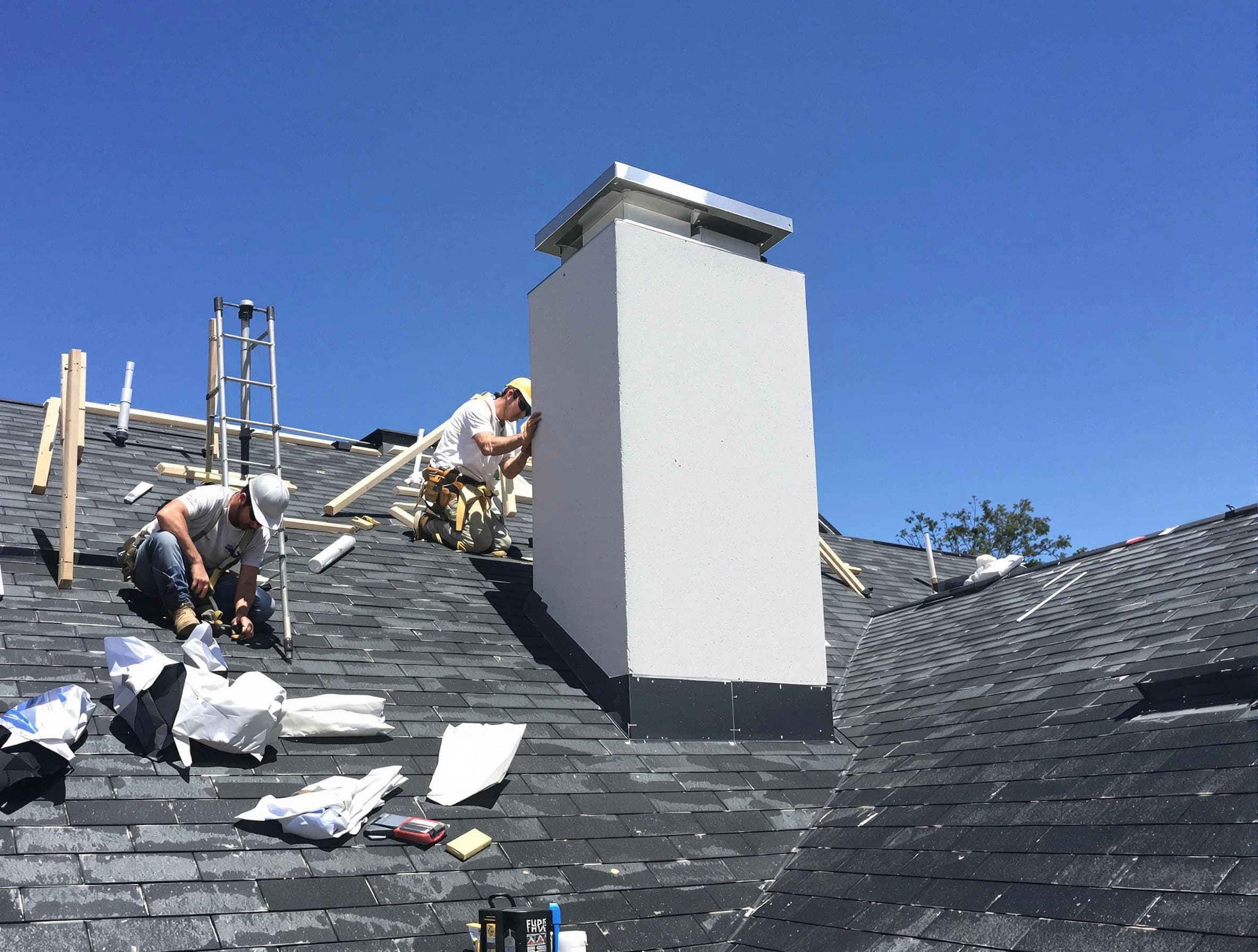 Hingham Chimney Sweep crew installing a new chimney in Hingham, MA