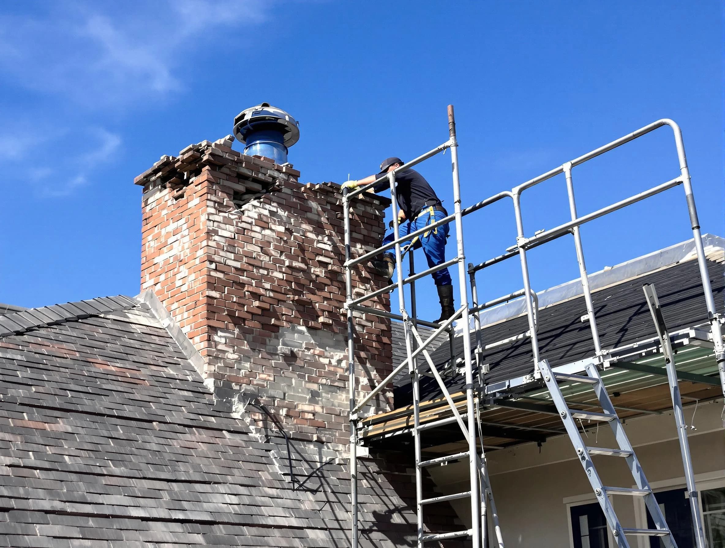 Rebuilding a chimney structure by Hingham Chimney Sweep in Hingham, MA
