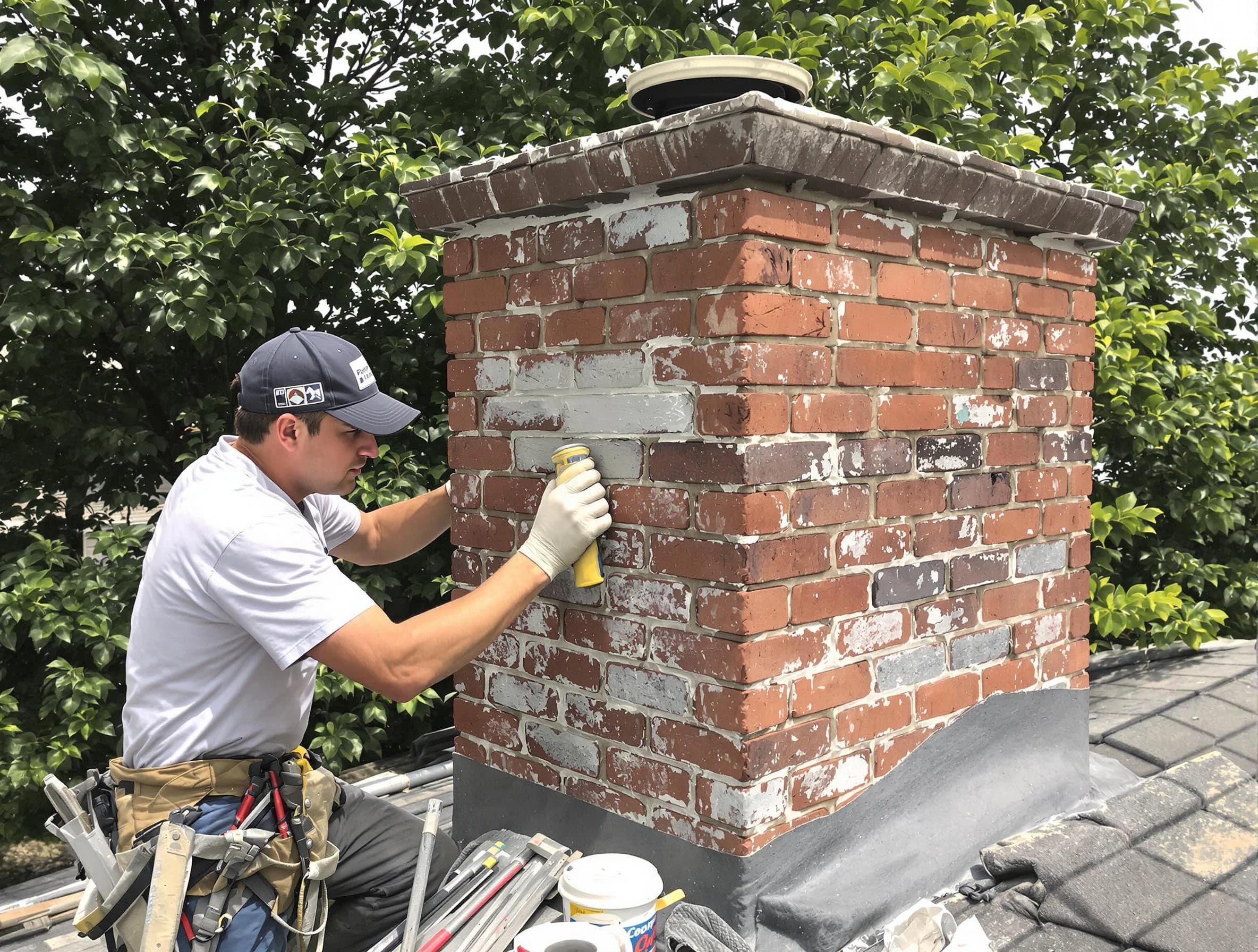 Hingham Chimney Sweep restoring an aging chimney in Hingham, MA