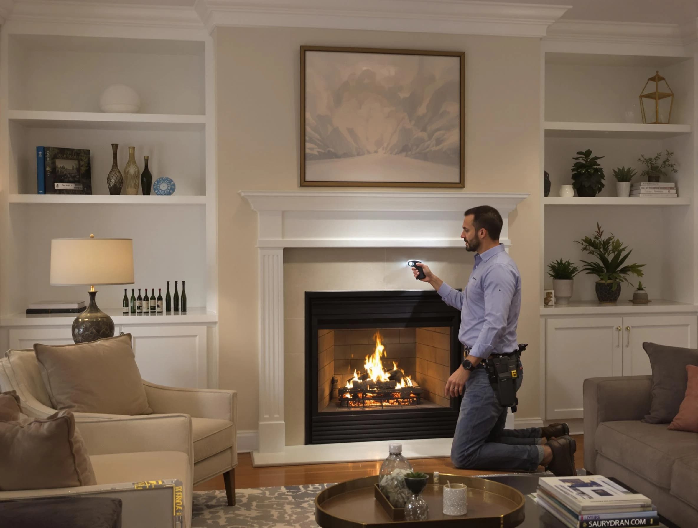 Hingham Chimney Sweep conducting a fireplace safety inspection in Hingham, MA