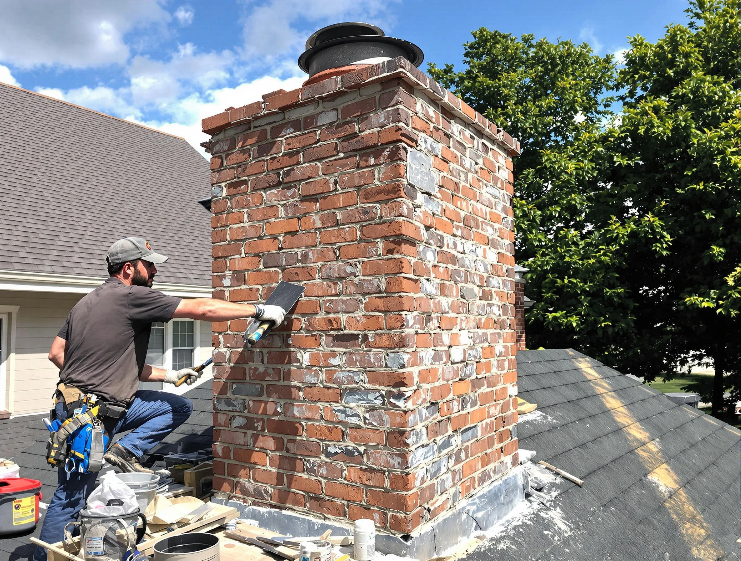 Completed chimney rebuild by Hingham Chimney Sweep in Hingham, MA