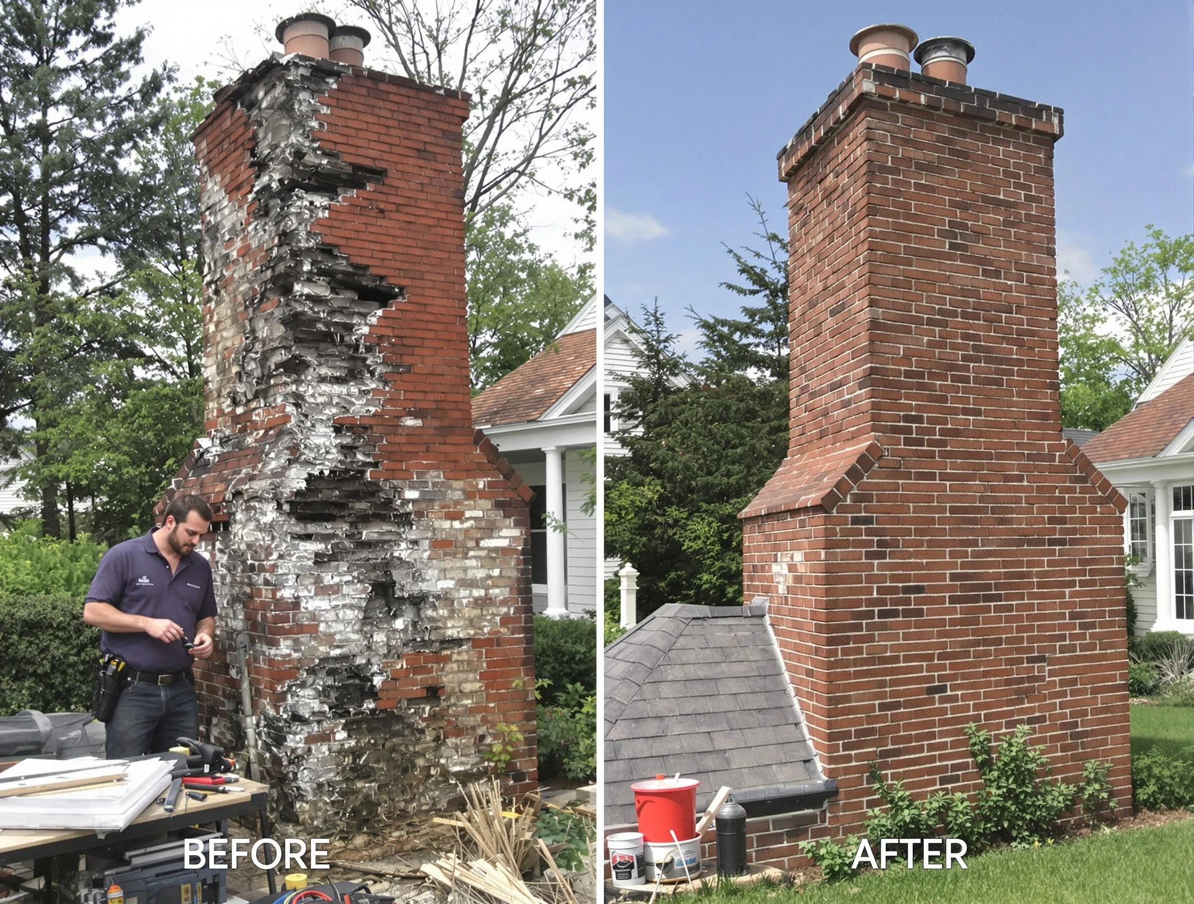 Hingham Chimney Sweep performing a full chimney restoration in Hingham, MA