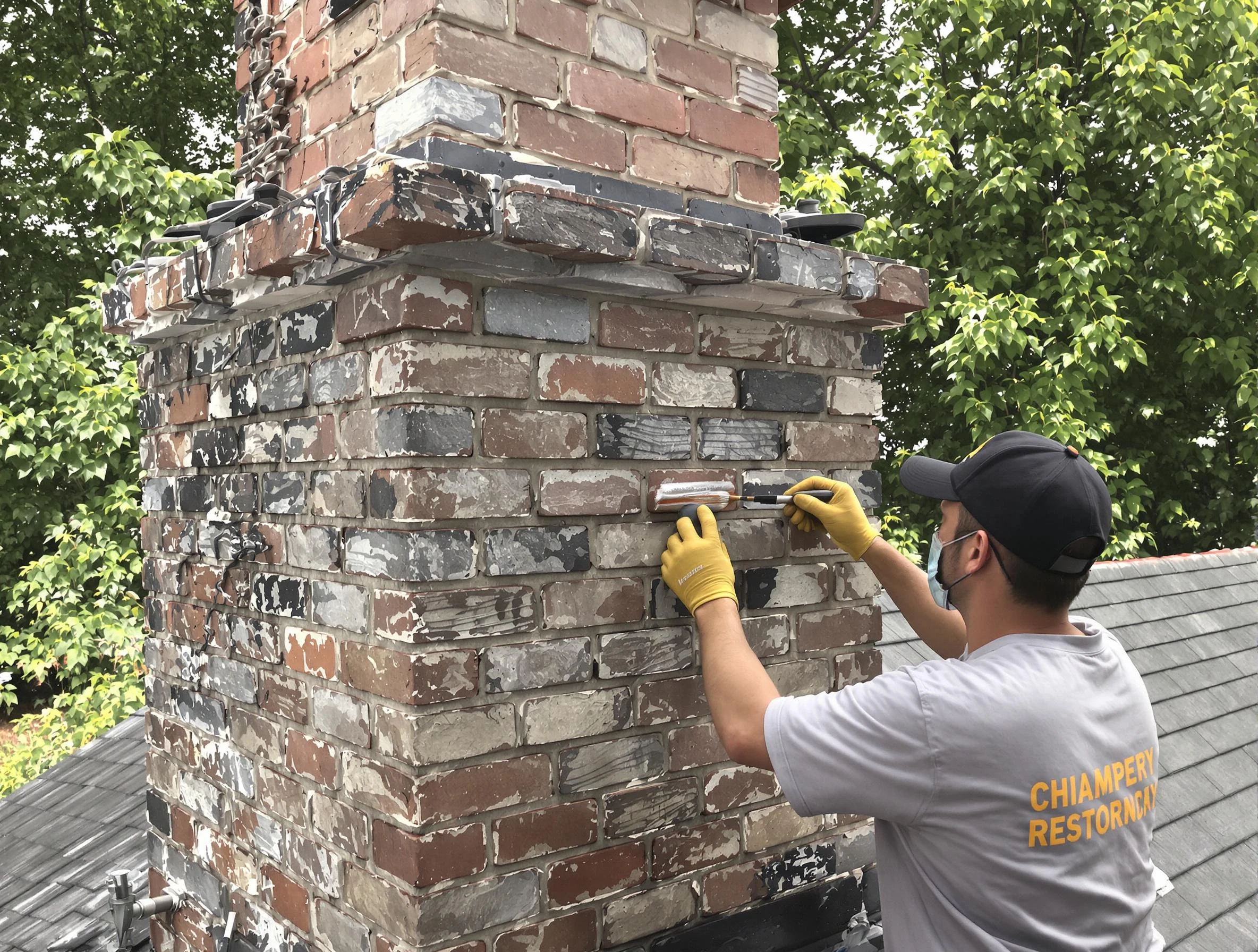 In-progress chimney restoration by Hingham Chimney Sweep in Hingham, MA