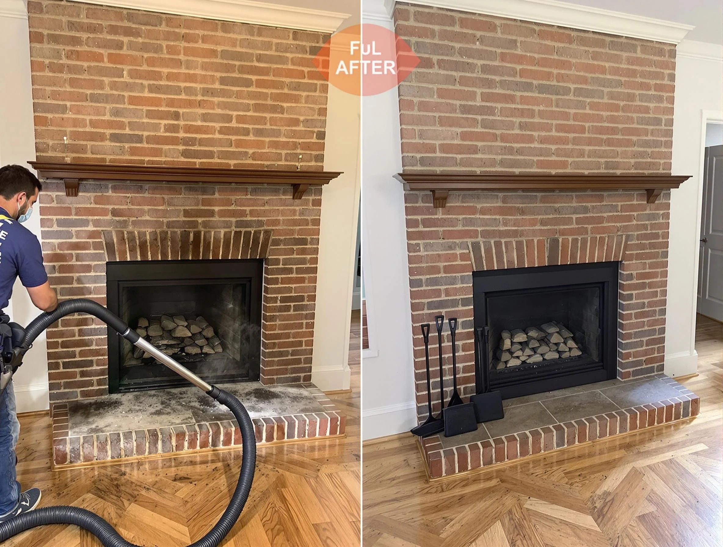 Hingham Chimney Sweep carefully sanitizing a fireplace in Hingham, MA