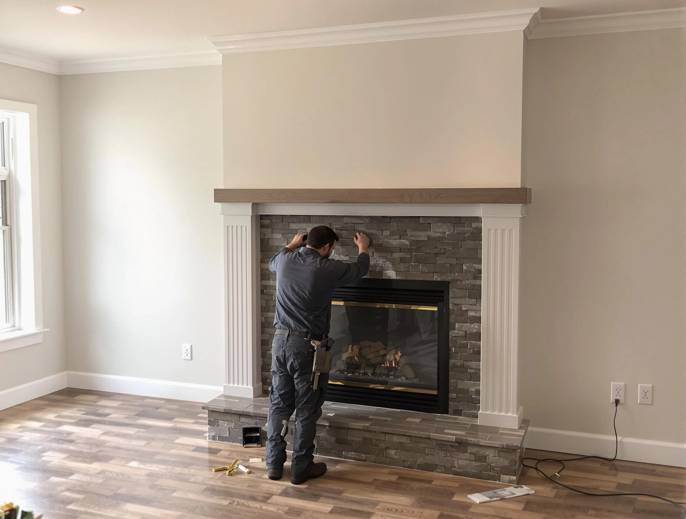 Hingham Chimney Sweep finishing a custom fireplace install in Hingham, MA